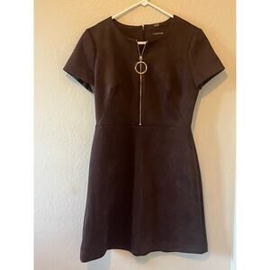 Calvin Klein Sheath Dress Women's Sz 8 Brown Suede O-Ring Zip Short Sleeve Sz 8